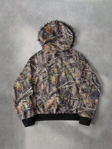 ROMWE MEN Men's Branch Camouflage Faux Suede Fleece Collar Sweatshirt Hoodie Sweatshirt - Multicolor - View 2