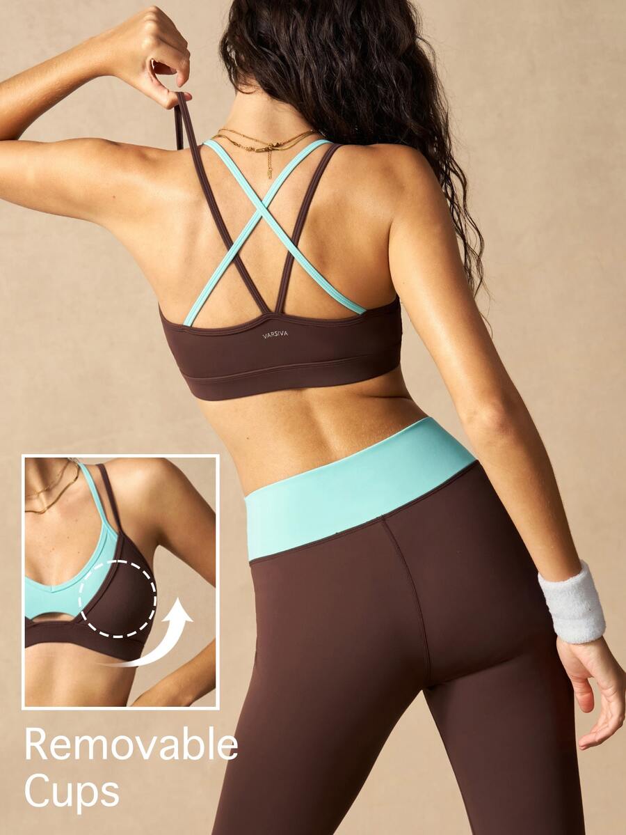 VARSIVA Women's Colorblock Halter Neck Cropped Top & Leggings Sports Set - Brown - View 1