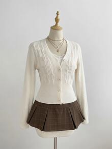 Omancia French Style Gentle Versatile Round Neck Knit Hollow Out Cardigan - Apricot - View 5