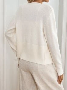 Omancia French Style Gentle Versatile Round Neck Knit Hollow Out Cardigan - Apricot - View 2