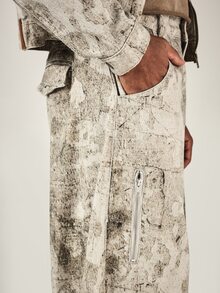 SUMWON Wide Leg Cargo Pants With Abstract Washed Print Large Side Pockets Full Length Streetwear Style Trousers - Multicolor - View 5