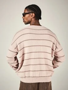 SUMWON Oversized Crew Neck Knit Sweater With Horizontal Stripes And Embroidered Logo Chest Detail Long Sleeve Ribbed Cuff Hem Fall Winter - Multicolor - View 2