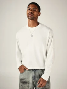 SUMWON Club Brooklyn Script Back Print Crew Neck Long Sleeve Oversized Tee Fall Winter Essential Streetwear Top - White - View 2