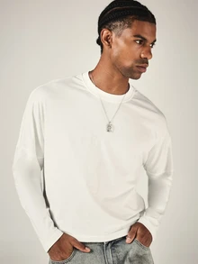 SUMWON Club Brooklyn Script Back Print Crew Neck Long Sleeve Oversized Tee Fall Winter Essential Streetwear Top - White - View 4