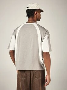 SUMWON Club Color Block Oversized Crew Neck T-Shirt With Varsity Number Print And Raglan Contrast Panel Short Sleeve Tee - Multicolor - View 2