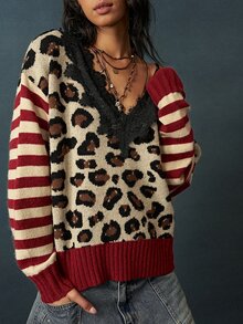 Bohemela Women's Striped Colorblock Casual Daily Knit Top - Multicolor - View 5