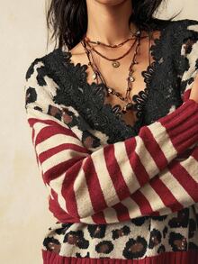 Bohemela Women's Striped Colorblock Casual Daily Knit Top - Multicolor - View 2