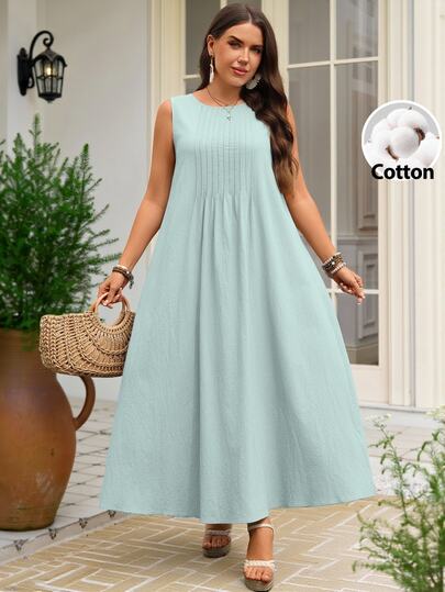 Rosumi Plus Size Women Patchwork Casual Sleeveless Maxi Dress
