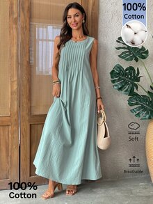 Rosumi 大尺碼女款拼接休閒波希米亞風無袖長洋裝 度假風 灰藍色 夏季 - 彩色 - 查看 9