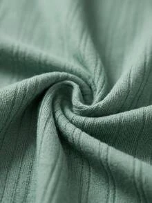 SHEIN Cottnline TALL Women 2 Pcs Cotton Rib Knit Mint Contrast Colour Button Front Long Sleeve Long Pants Pajama Set - Mint Green - View 7