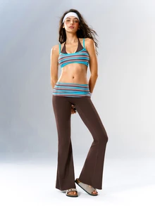 VARSIVA Women's Striped Patchwork Bra & Flare Pants Sports Activewear Set - Multicolor - View 10