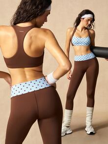 VARSIVA Women's Polka Dot Patchwork Halter Neck Cropped Top & Leggings Sports Set - Multicolor - View 8