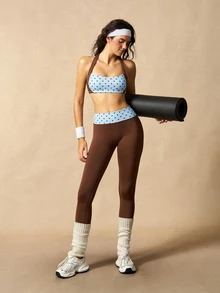 VARSIVA Women's Polka Dot Patchwork Halter Neck Cropped Top & Leggings Sports Set - Multicolor - View 14