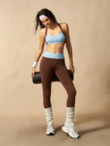 VARSIVA Women's Polka Dot Patchwork Halter Neck Cropped Top & Leggings Sports Set - Multicolor - View 6
