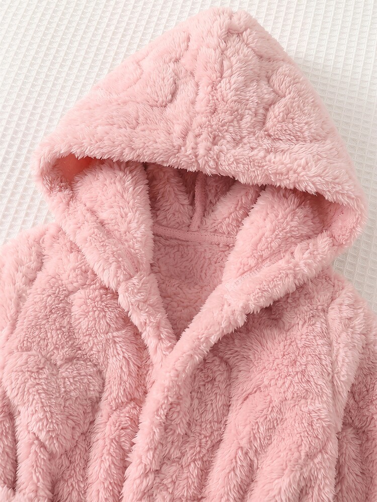 SHEIN Newborn Baby Plush Long Sleeve Hooded Robe Autumn Winter - Pink - View 4