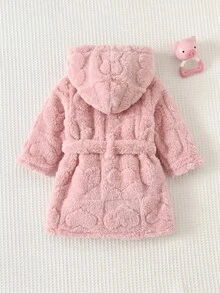 SHEIN 新生兒嬰兒毛絨長袖連帽睡袍 秋冬款 - 粉色 - 查看 2