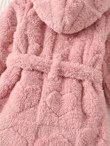 SHEIN 新生兒嬰兒毛絨長袖連帽睡袍 秋冬款 - 粉色 - 查看 3