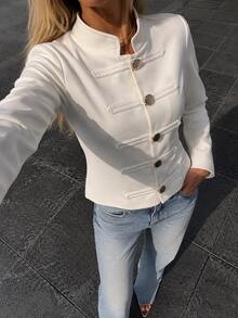 SHEIN PariChic Women's Autumn/Winter New French Romantic Commute Elegant Outing Date Wool Coat - White - View 4