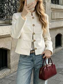 SHEIN PariChic Women's Autumn/Winter New French Romantic Commute Elegant Outing Date Wool Coat - White - View 2