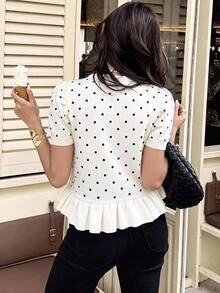 Serisse Women's Gentle French Style Polka Dot Ruffle Hem Knit Cardigan,Fall/Winter Elegant Formal Luxury Business Chic Basic Christmas Back To School - Black and White - View 5