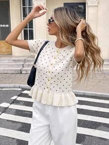 Serisse Women's Gentle French Style Polka Dot Ruffle Hem Knit Cardigan,Fall/Winter Elegant Formal Luxury Business Chic Basic Christmas Back To School - Black and White - View 9