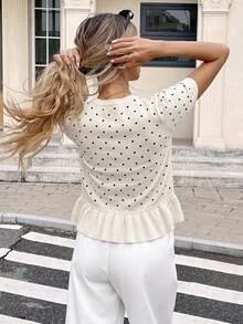 Serisse Women's Gentle French Style Polka Dot Ruffle Hem Knit Cardigan,Fall/Winter Elegant Formal Luxury Business Chic Basic Christmas Back To School - Black and White - View 10