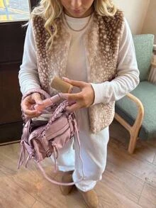 CovetEZ 女款時尚街頭休閒優雅人造毛皮背心外套 日常夜出辦公室棕色牛紋冬季 - 棕色 - 查看 7