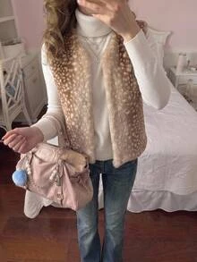 CovetEZ 女款時尚街頭休閒優雅人造毛皮背心外套 日常夜出辦公室棕色牛紋冬季 - 棕色 - 查看 5