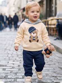 Souflis Souflis Set Sweatshirt Fleece Berkerudung Motif Beruang Lucu untuk Bayi Laki-laki - Aprikot - View 9