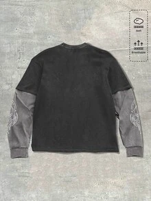 ROMWE MEN Goth 男士休闲二合一印花长袖T恤 - 彩色 - 查看 2