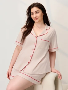 LUVLETTE Women's Plus-Size Soft 100% Pure Cotton Cream Tones Pajamas Lounge Sets Bridal Intimates Boxer Set,Spring And Summer Cotton Pajamas - Apricot - View 10