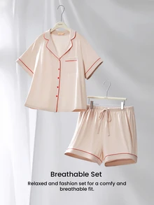 LUVLETTE Women's Plus-Size Soft 100% Pure Cotton Cream Tones Pajamas Lounge Sets Bridal Intimates Boxer Set,Spring And Summer Cotton Pajamas - Apricot - View 11