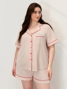 LUVLETTE Women's Plus-Size Soft 100% Pure Cotton Cream Tones Pajamas Lounge Sets Bridal Intimates Boxer Set,Spring And Summer Cotton Pajamas - Apricot - View 8