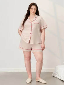 LUVLETTE Women's Plus-Size Soft 100% Pure Cotton Cream Tones Pajamas Lounge Sets Bridal Intimates Boxer Set,Spring And Summer Cotton Pajamas - Apricot - View 9