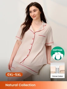 LUVLETTE Women's Plus-Size Soft 100% Pure Cotton Cream Tones Pajamas Lounge Sets Bridal Intimates Boxer Set,Spring And Summer Cotton Pajamas - Apricot - View 1