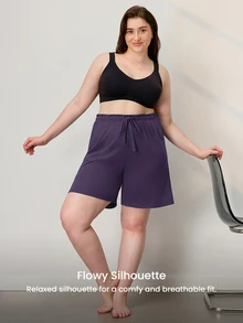 LUVLETTE Halloween 100% Pure Cotton Purple Plus Size Women's Elegant Minimalist Shorts - Clean Silhouette & Adjustable Drawstring Understated Daily Wear - Purple - View 2