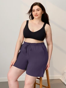 LUVLETTE Halloween 100% Pure Cotton Purple Plus Size Women's Elegant Minimalist Shorts - Clean Silhouette & Adjustable Drawstring Understated Daily Wear - Purple - View 10