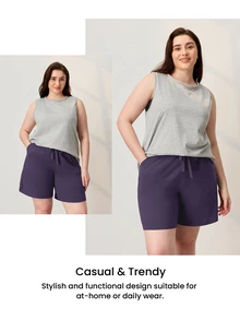 LUVLETTE Halloween 100% Pure Cotton Purple Plus Size Women's Elegant Minimalist Shorts - Clean Silhouette & Adjustable Drawstring Understated Daily Wear - Purple - View 11
