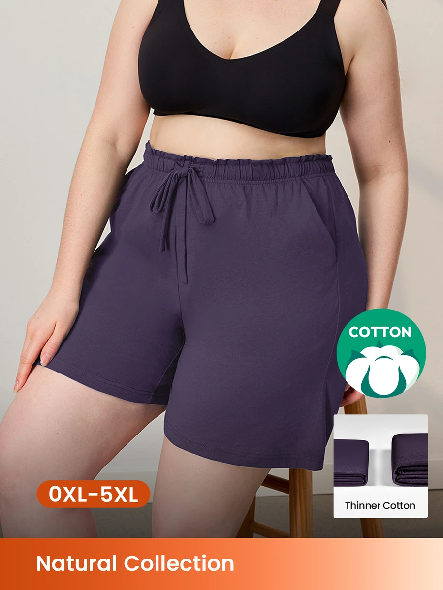 LUVLETTE Halloween 100% Pure Cotton Purple Plus Size Women's Elegant Minimalist Shorts - Clean Silhouette & Adjustable Drawstring Understated Daily Wear - Purple - View 1