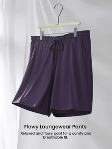 LUVLETTE Halloween 100% Pure Cotton Purple Plus Size Women's Elegant Minimalist Shorts - Clean Silhouette & Adjustable Drawstring Understated Daily Wear - Purple - View 12