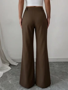 Modelyn Women's Solid Color Casual Elegant Versatile Daily Flare Pants Teachers' Day Brunch Office Espresso Brown Autumn - Brown - View 3