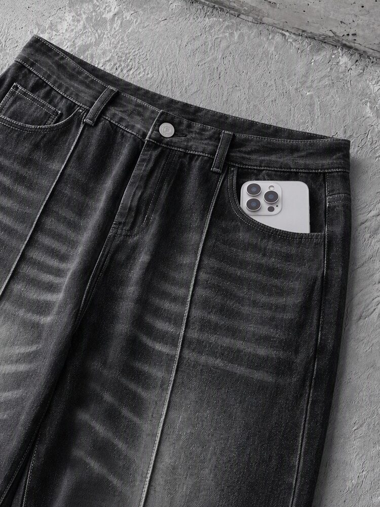 NEON BLANC Men's Wide Leg Loose Casual Grunge Baggy Versatile Denim Jeans With Pockets Dinner Work Black Summer - Black - View 5