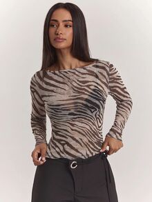 SHEIN BAE Women's Zebra Print Casual Versatile Daily Wear Long Sleeve Top - Brown - View 1