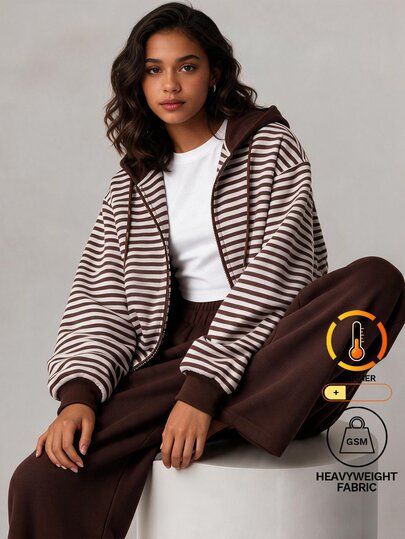 SHEIN 3pcs/Set Teen Girls Casual Versatile Fleece Lined Zip-Up Jacket & City Print Short Sleeve Top & Fleece Lined Flared Pants Set, Suitable For Autumn/Winter Outdoor Walking, Shopping, Commuting, Travel, Can Be Paired With Padded Coat
