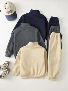 Cozy Pixies 3套隨機組合嬰兒男孩女孩恐龍Logo裝飾針織柔軟高領半拉鍊長袖套頭衛衣彈性腰長褲 - 彩色 - 查看 4