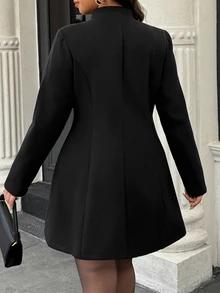 Easura Black Mandarin Collar Chinese Frog Button Mid-Length Wool Coat, New Chinese Plus Size Jacket, Suitable For Commuting, Outdoor Travel And Cold Autumn Weather - Black - View 2