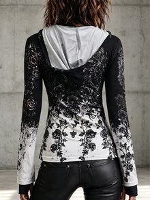 IslaSuriya 女款黑色長袖連帽T恤，萬聖節與秋冬季節新品 - 彩色 - 查看 7