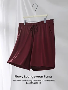 LUVLETTE Summer 100% Pure Cotton Red Plus Size Women's Elegant Minimalist Shorts - Clean Silhouette & Adjustable Drawstring Understated Daily Wear - Red - View 12