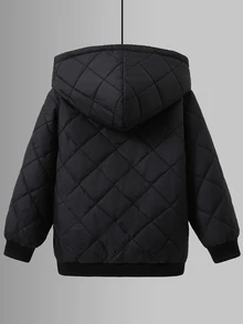SHEIN 兒童小男孩時尚夾棉外套，適合秋冬穿著 - 黑色 - 查看 2