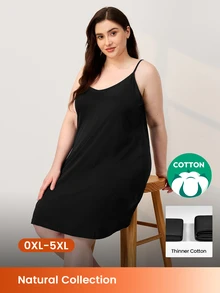 LUVLETTE Halloween Women's Plus-Size Black Sexy Soft 100% Pure Cotton Short Cami Nightdress Lingerie Slip Dress Cotton Pajamas Dresses Moo Moo For Women - Black - View 1